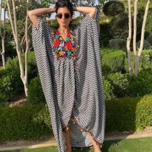 Black and White Striped Caftan Multi Color Detail